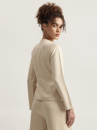 Elle Women Beige Solid Square Neck Top