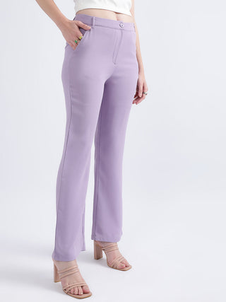 Elle Women Lilac Solid Regular Fit Trouser