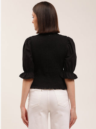 Elle Women Black Solid Round Neck Top
