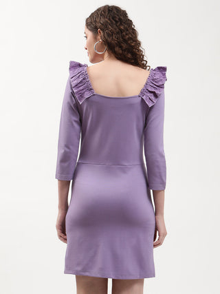 Elle Women Lilac Solid Round Neck Dress