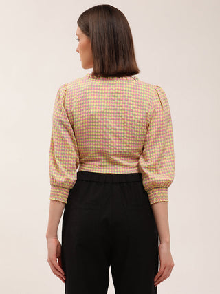 Elle Women Multi Checked Round Neck Top