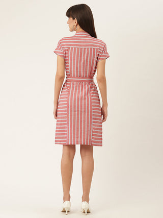 Elle Women Coral Printed Round Neck Dress