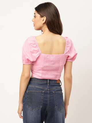 Elle Women Pink Solid Square Neck Top