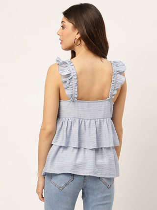 Elle Women Blue Solid Square Neck Top