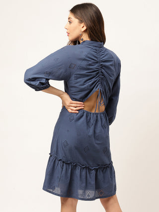 Elle Women Blue Solid Collar Dress