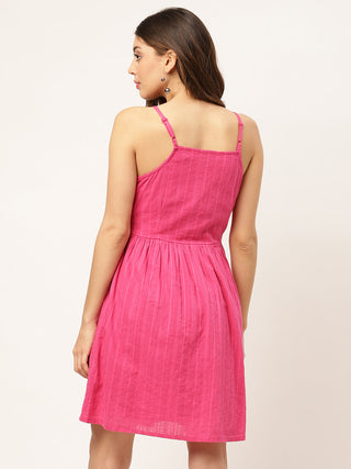 Elle Women Pink Solid Square Neck Dress