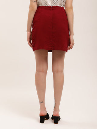 Elle Women Red Solid Regular Fit Skirt