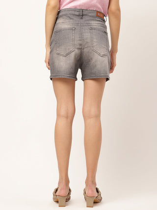 Elle Women Grey Solid Regular Fit Shorts