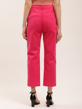 Elle Women Pink Solid Fitted Trouser