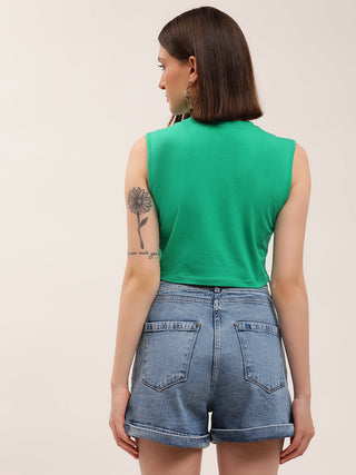 Elle Women Green Solid Round Neck TShirt
