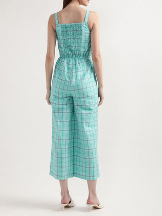 Elle Women Green Checked V Neck Jumpsuit