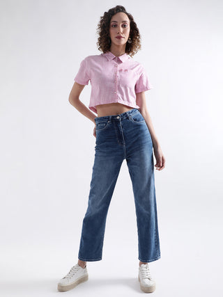 Elle Women Pink Solid Collar Top