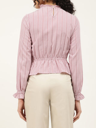 Elle Women Lilac Striped Round Neck Top