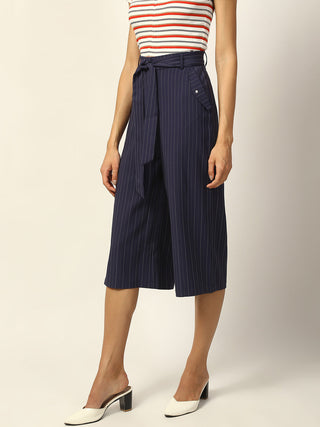 Elle Women Navy Blue Printed Flared Fit Trouser