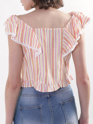Elle Women Multi Striped Square Neck Top