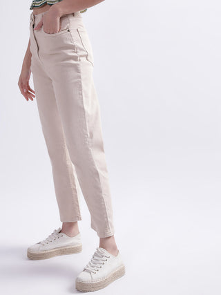 Elle Women Beige Solid Regular Fit Jeans