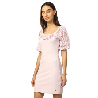 Elle Women Lilac Solid Round Neck Dress