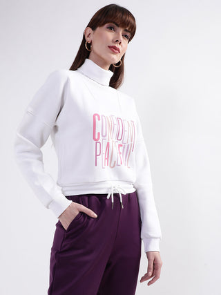 Elle Women White Solid Round Neck Sweatshirt