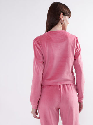 Elle Women Pink Solid Round Neck Sweatshirt