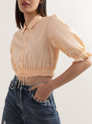 Elle Women Peach Solid Collar Top