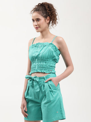 Elle Women Green Solid Square Neck Top