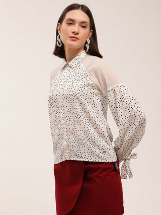 Elle Women White Printed Collar Top