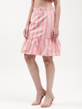 Elle Women Red Striped Regular Fit Skirt