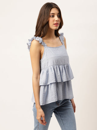 Elle Women Blue Solid Square Neck Top