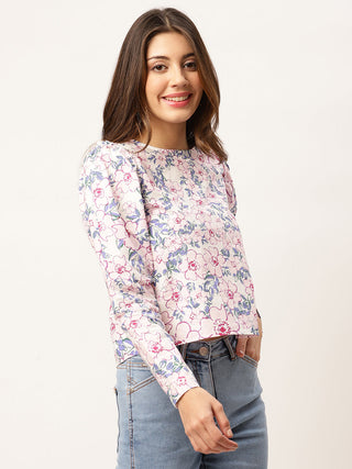 Elle Women Pink Printed Round Neck Top