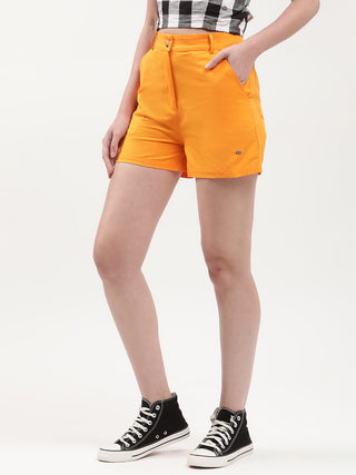 Elle Women Orange Solid Fitted Shorts