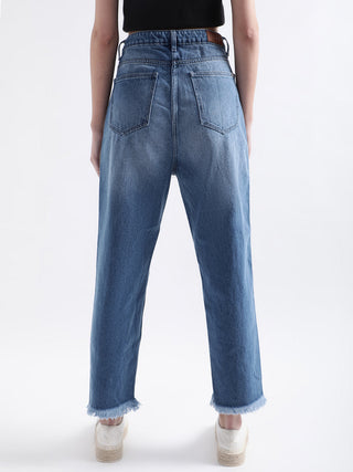 Elle Women Blue Solid Mom Fit Jeans