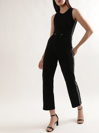Elle Women Black Solid Round Neck Jumpsuit
