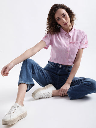 Elle Women Pink Solid Collar Top