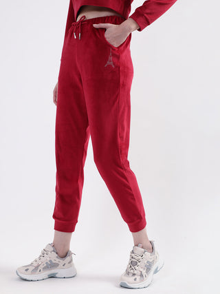 Elle Women Maroon Solid Regular Fit Sweatpant