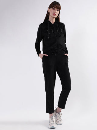 Elle Women Black Solid Round Neck Sweatshirt