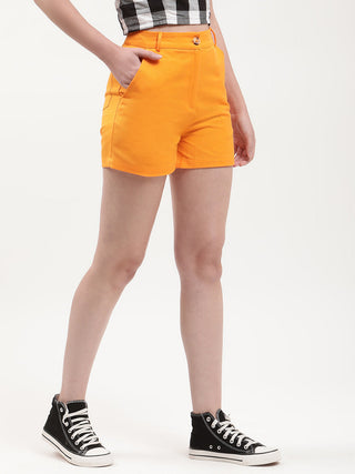 Elle Women Orange Solid Fitted Shorts