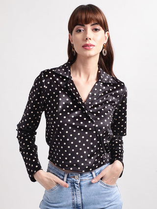 Elle Women Black Printed Collar Top