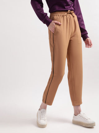 Elle Women Brown Solid Regular Fit Trouser