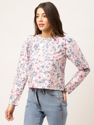 Elle Women Pink Printed Round Neck Top