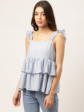 Elle Women Blue Solid Square Neck Top