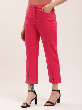 Elle Women Pink Solid Fitted Trouser