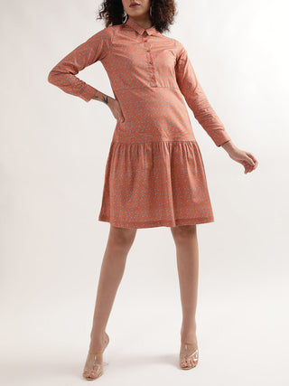 Elle Women Peach Solid Collar Dress