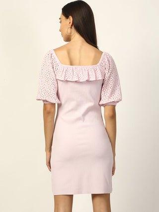 Elle Women Lilac Solid Round Neck Dress