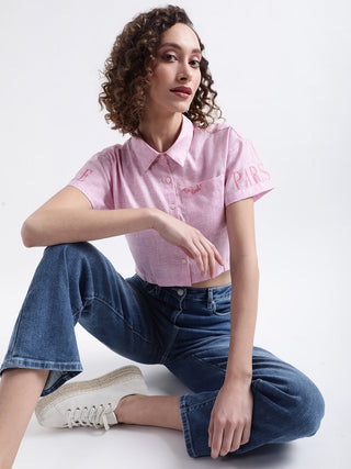 Elle Women Pink Solid Collar Top