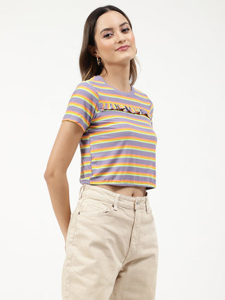 Elle Women Multi Striped Round Neck TShirt