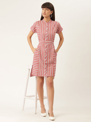 Elle Women Coral Printed Round Neck Dress