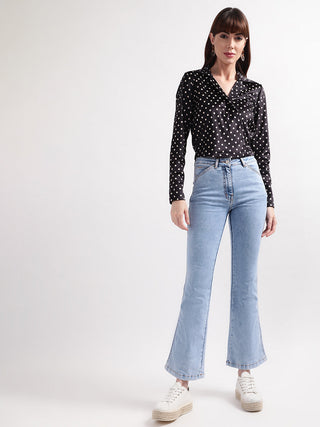 Elle Women Black Printed Collar Top