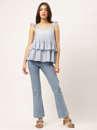 Elle Women Blue Solid Square Neck Top