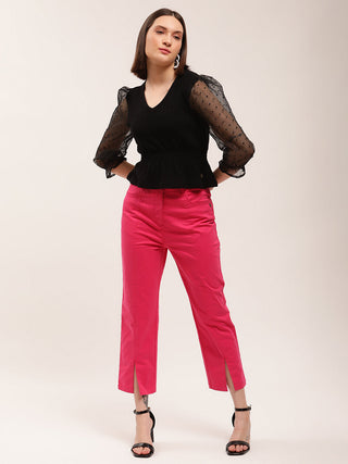Elle Women Pink Fitted Fit Trouser