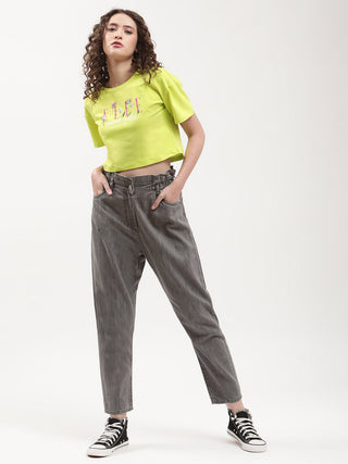 Elle Women Grey Solid Regular Fit Jeans
